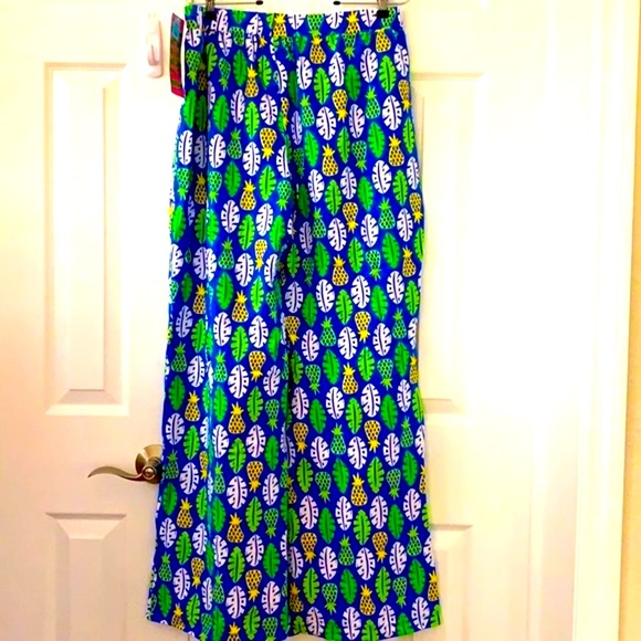 katherine Way Collections Pants - Katherine Way UPF 50+ Pineapple Pull On Wide Resort Palazzo Pants 2XL